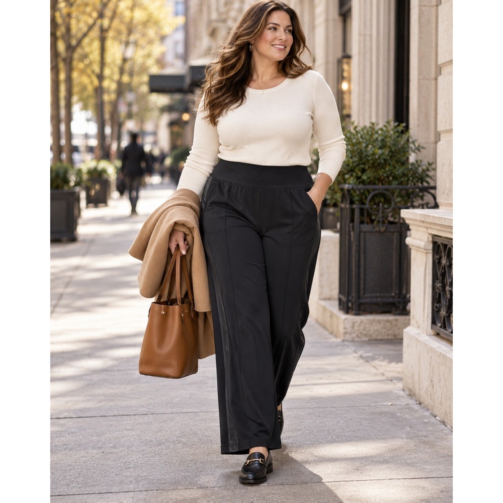 NWT Athleta Nolita Wide Leg Pants 20 Black Featherweight Stretch Tuxedo Stripe